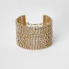 River Island Womens Gold Tone Bead And Diamante Cuff Bracelet