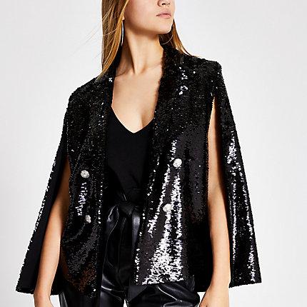 River Island Womens Sequin Button Front Cape Blazer