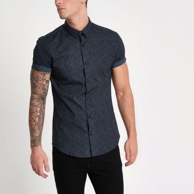 River Island Mens Short Sleeve Paisley Muscle Fit Shirt