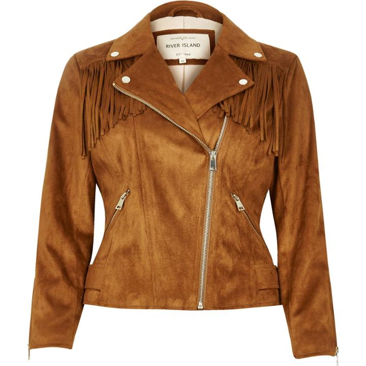 River Island Womens Fringed Faux Suede Jacket