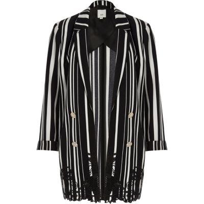 River Island Womens Stripe Embroidered Hem Longline Blazer