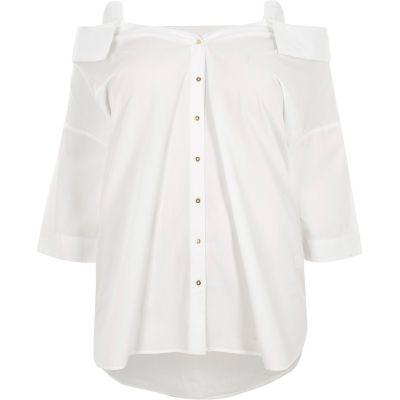 River Island Womens Plus White Cold Shoulder Shirt