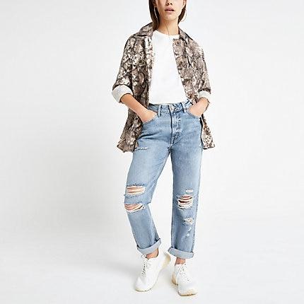 River Island Womens Petite Mom Ripped Jeans