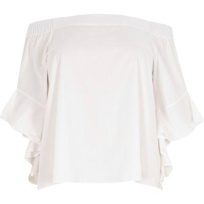 River Island Womens Plus White Frill Sleeve Bardot Top