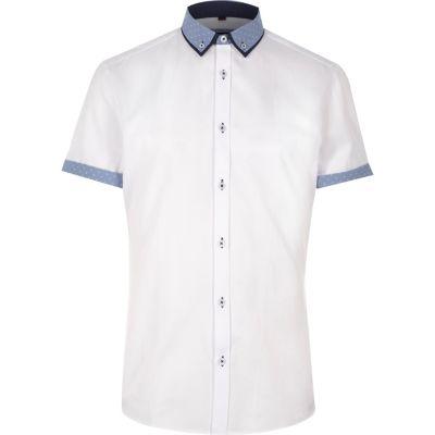 River Island Mens White Contrast Short Sleeve Slim Fit Shirt