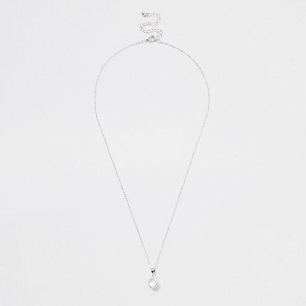 River Island Womens Silver Diamante Teardrop Pendant Necklace