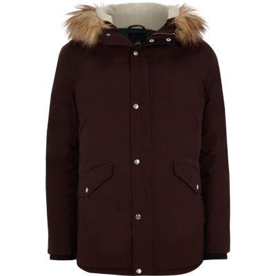River Island Mens Faux Fur Trimmed Hooded Parka
