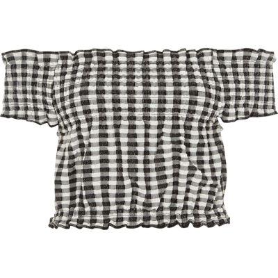 River Island Womens White Gingham Shirred Bardot Crop Top