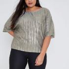 River Island Womens Plus Gold Metallic Plisse Loose Fit Top