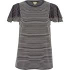 River Island Womens Stripe Short Mesh Sleeve T-shirt