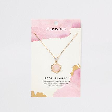 River Island Womens Gold Colour Rose Quartz Necklace