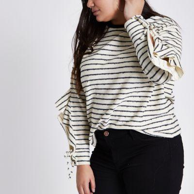 River Island Womens Plus Stripe Frill Split Sleeve Jumper