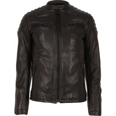 River Island Mens Superdry Leather Racer Jacket