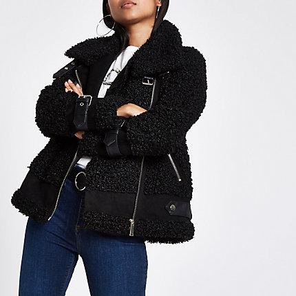 River Island Womens Petite Fleece Aviator Jacket