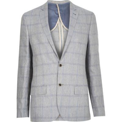 River Island Mens Check Linen-blend Blazer