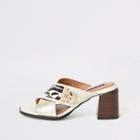 River Island Womens White Wide Fit Cross Strap Block Heel Mules