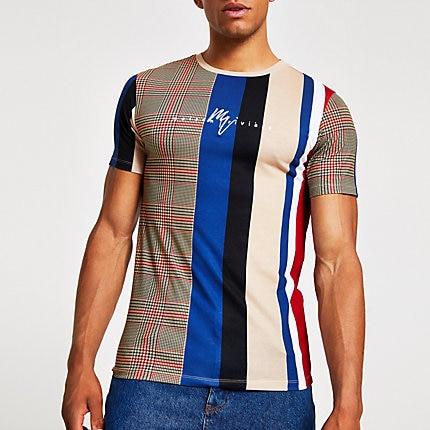 River Island Mens Block Check Muscle Fit T-shirt