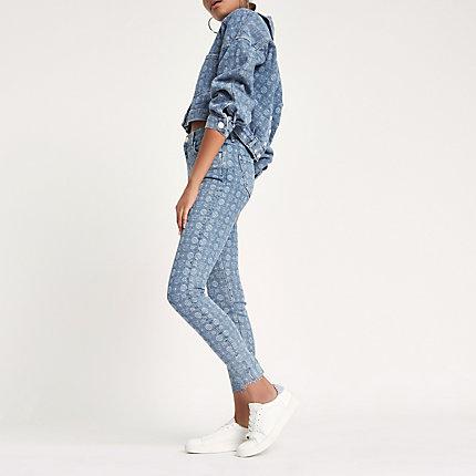 River Island Womens Amelie Ri Monogram Super Skinny Jeans