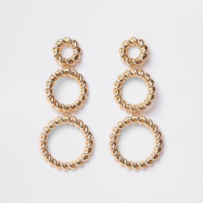 River Island Womens Gold Tone Triple Twist Hoop Earrings