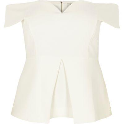 River Island Womens Plus White Structured Bardot Top