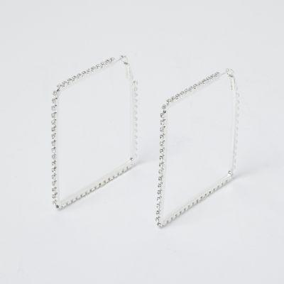 River Island Womens Silver Tone Cup Chain Square Hoop Earrings