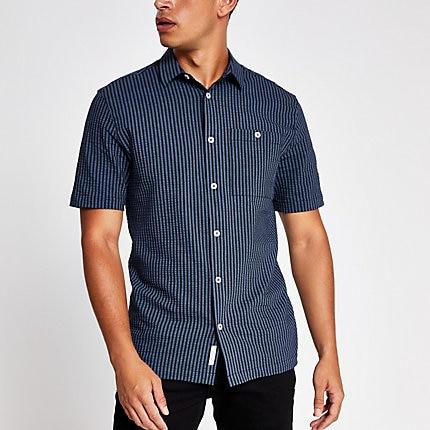 River Island Mens Textured Stripe Short Sleeve Shirt