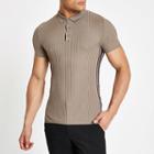 River Island Mens Ribbed Muscle Fit Tape Polo Shirt