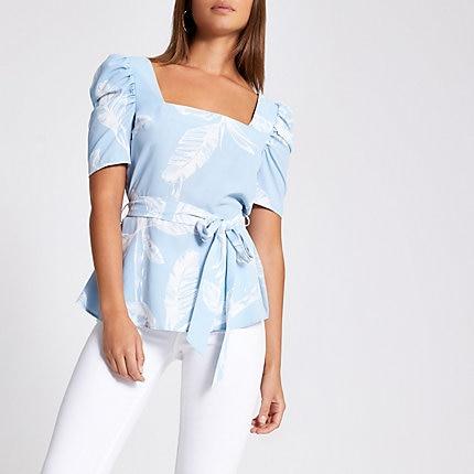 River Island Womens Palm Print Square Neck Top