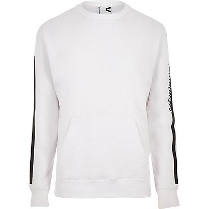 River Island Mens Arcminute White Tape Crew Neck Sweatshirt