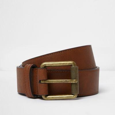 River Island Mens Brown Square Buckle Jeans Belt