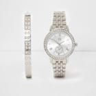 River Island Womens Silver Tone Watch And Bracelet Set