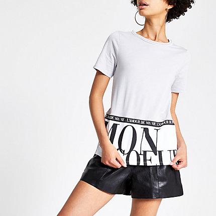 River Island Womens Printed Embellished Hem T-shirt