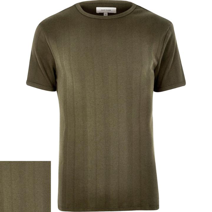 River Island Menskhaki Varied Ribbed Slim T-shirt
