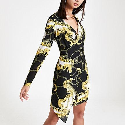 River Island Womens Scarf Print Drape Front Swing Dress