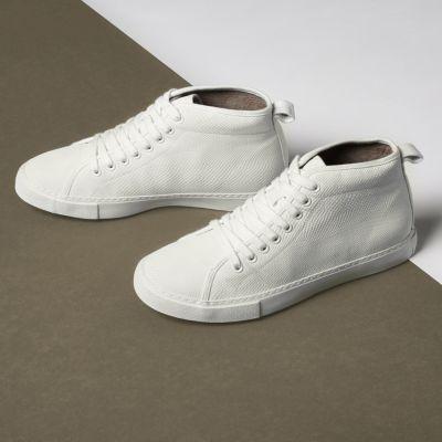 River Island Mens White Textured Lace-up Hi Top Sneakers