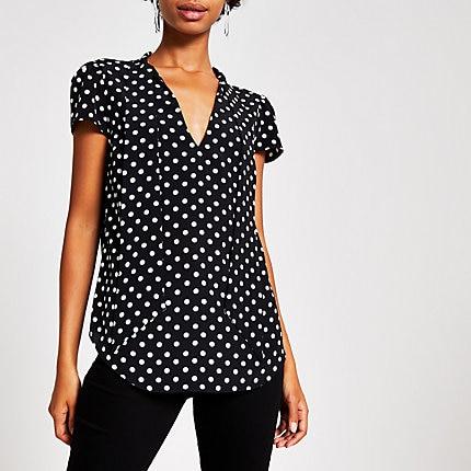 River Island Womens Spot Print Tie Neck Blouse