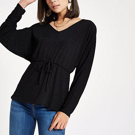 River Island Womens Tie Wiaist Long Sleeve Slouchy Top