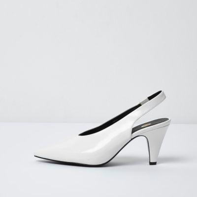 River Island Womens White High Vamp Slingback Kitten Heels