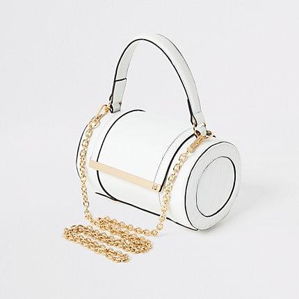 River Island Womens White Croc Barrel Cross Body Bag