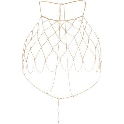 River Island Womens Gold Tone Diamante Ladder Harness Body Chain
