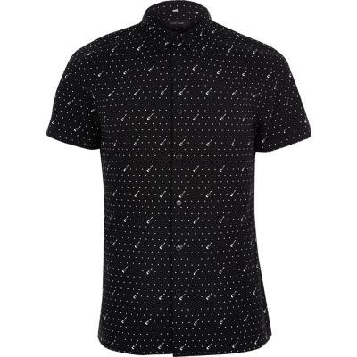 River Island Mensblack Guitar Print Casual Short Sleeve Shirt