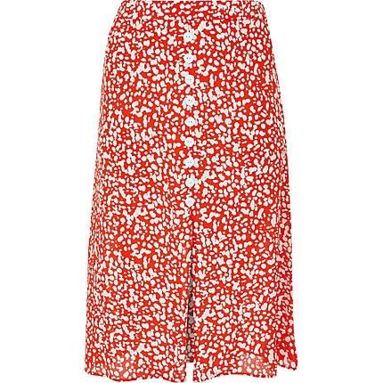 River Island Womens Plus Printed Button Front Midi Skirt