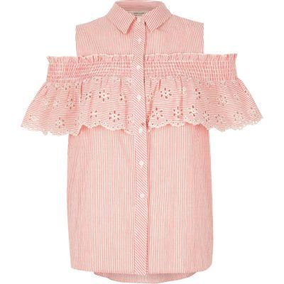 River Island Womens Stripe Frill Cold Shoulder Shirt