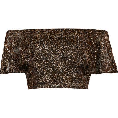 River Island Womens Metallic Lace Frill Bardot Crop Top