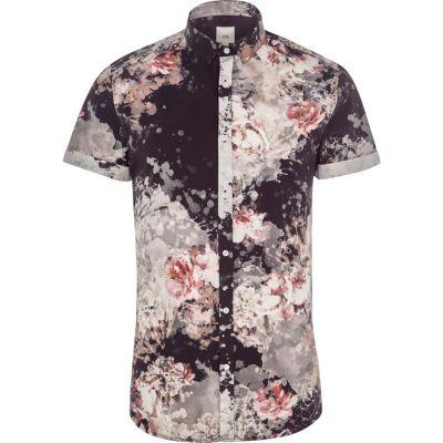 River Island Mens Floral Slim Fit Short Sleeve Shirt