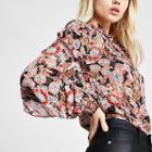River Island Womens Floral Long Frill Sleeve Sheer Blouse