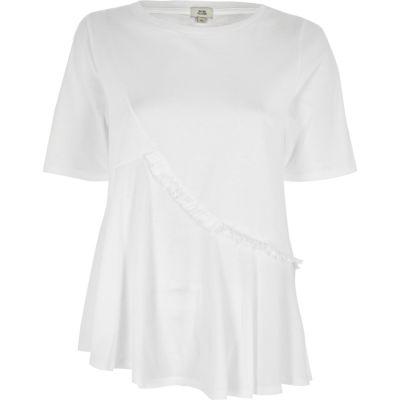 River Island Womens White Asymmetric Ruffle Front T-shirt