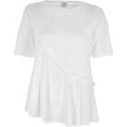 River Island Womens White Asymmetric Ruffle Front T-shirt