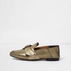 River Island Womens Gold Leather Bow Front Loafers