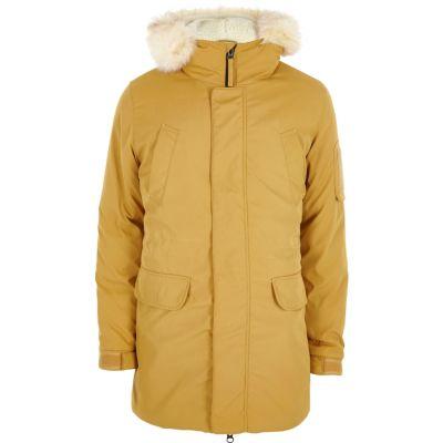 River Island Mens Yellow Faux Fur Trim Hooded Parka